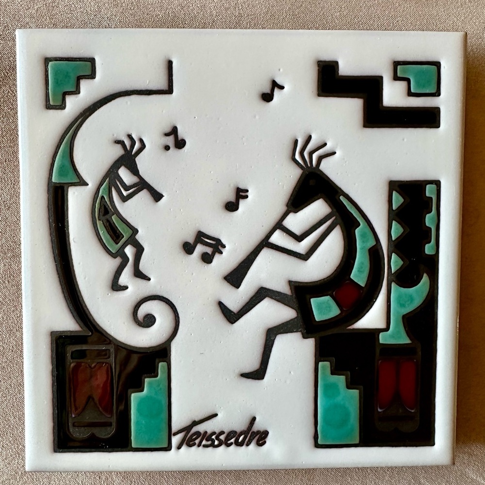 Teissedre Ceramic Tile Wall Decor, Trivet, Coaster. Musical Kokopelli. EUC
